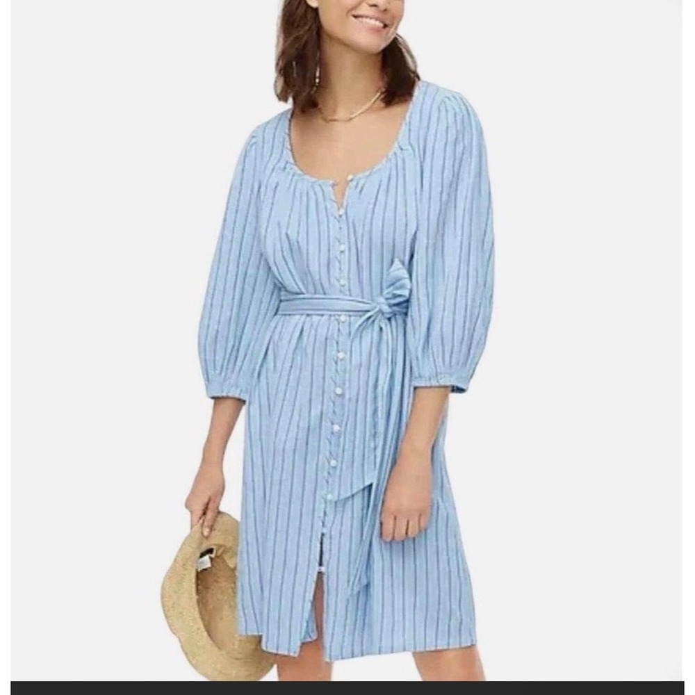 J. Crew Serenity Blue Donny Striped Ophelia Balloon Sleeve Dress Cotton Small
